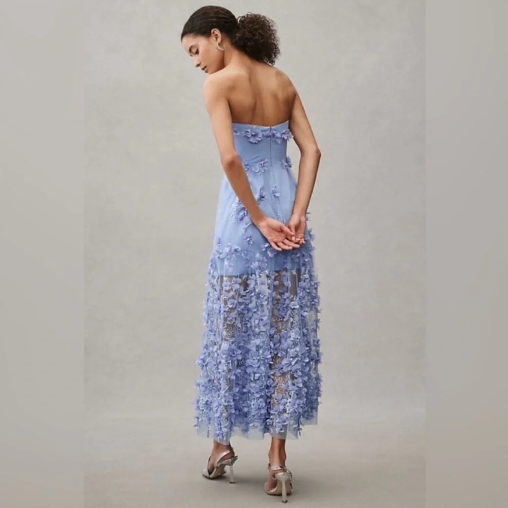 Anthropologie Strapless Blue Floral Dress - Picture 1 of 5